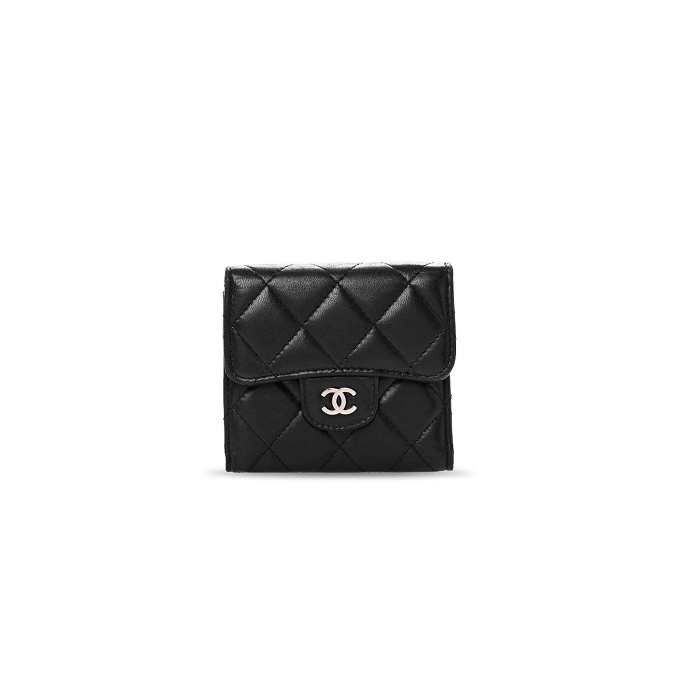 CHANEL LAMBSKIN QUILTED TRI-FOLD FLAP WALLET BLACK (11.5*10.5*3cm)